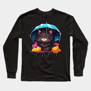 Persian Cat Rainy Day With Umbrella Long Sleeve T-Shirt